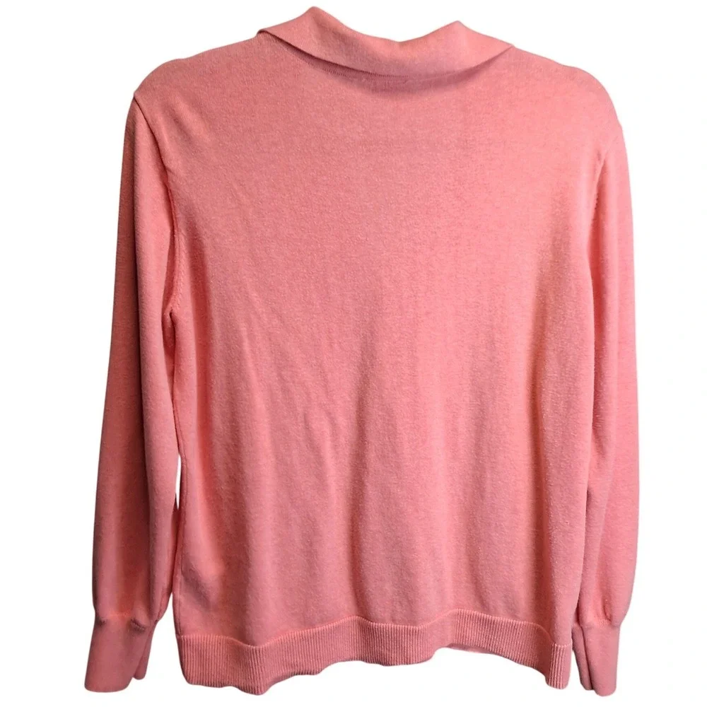 Vince Camuto Womens Coral Pink Polo V-Neck Balloon Sleeve Knit Sweater M